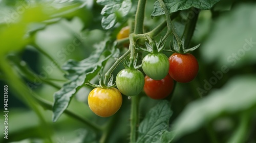 Wallpaper Mural Ripening Stages, Close-Up Of Multicolored Cherry Tomatoes Growing On A Vine In The Garden Torontodigital.ca