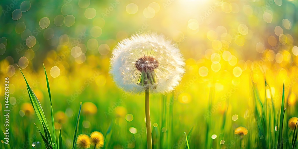 Fluffy Dandelion in Spring Meadow Portrait
