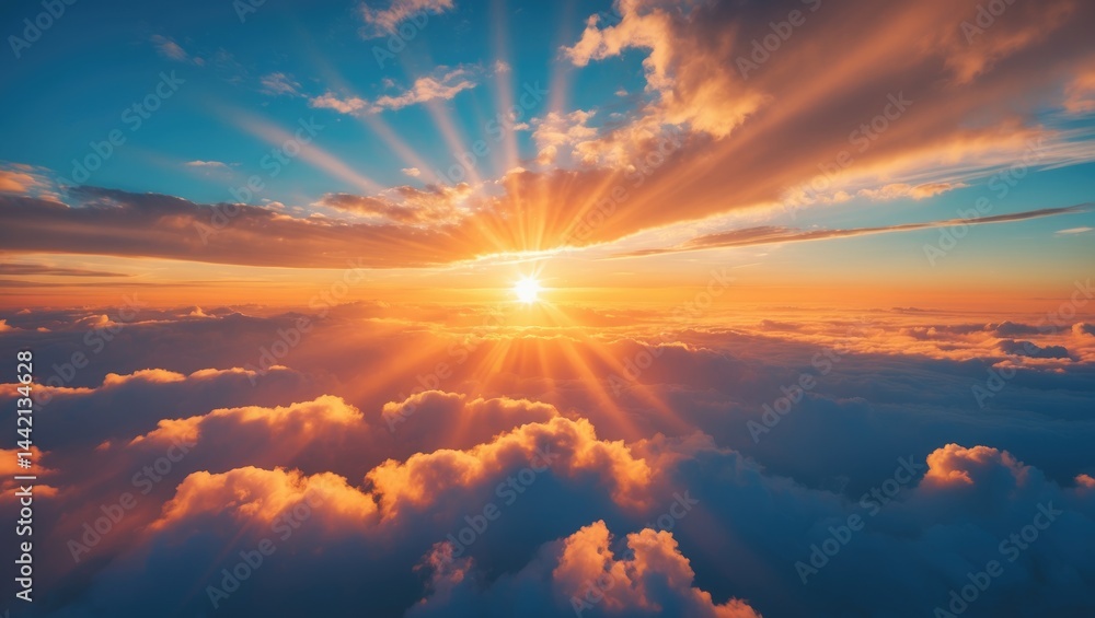 Colorful sky vividly painted by the setting sun with golden shades Colorful sky vividly painted by the setting sun with golden shades