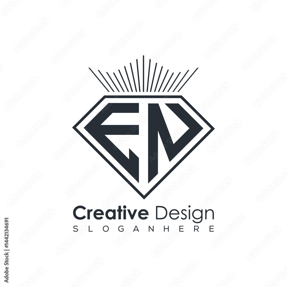 Fototapeta premium Luxury Initial Letter Monogram in Pentagon Diamond Shape with Royal Crown for Premium Branding & High-End Logo Design 