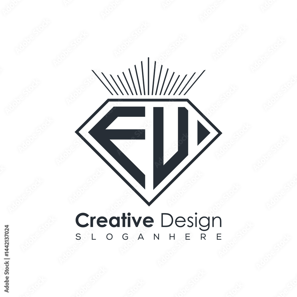 Fototapeta premium Luxury Initial Letter Monogram in Pentagon Diamond Shape with Royal Crown for Premium Branding & High-End Logo Design 