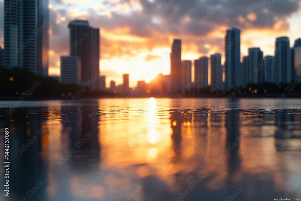 Obraz premium Cityscape reflection at sunset