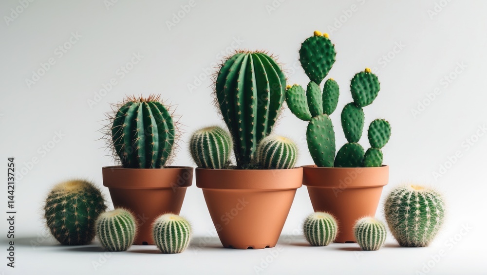 Flowering cactus or succulent in a pot used for decoration against a plain background Flowering cactus or succulent in a pot used for decoration against a plain background