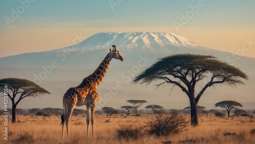 Beautiful scenery showcasing savannah animals, mountains, and acacia trees