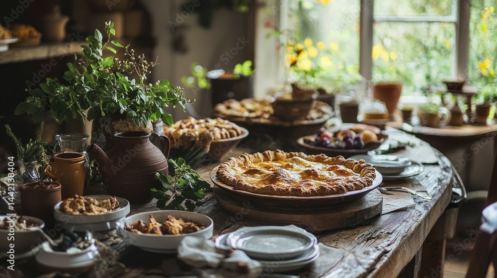 Rustic Tablescape with Homemade Pastries and Fresh Ingredients Rustic Tablescape with Homemade Pastries and Fresh Ingredients