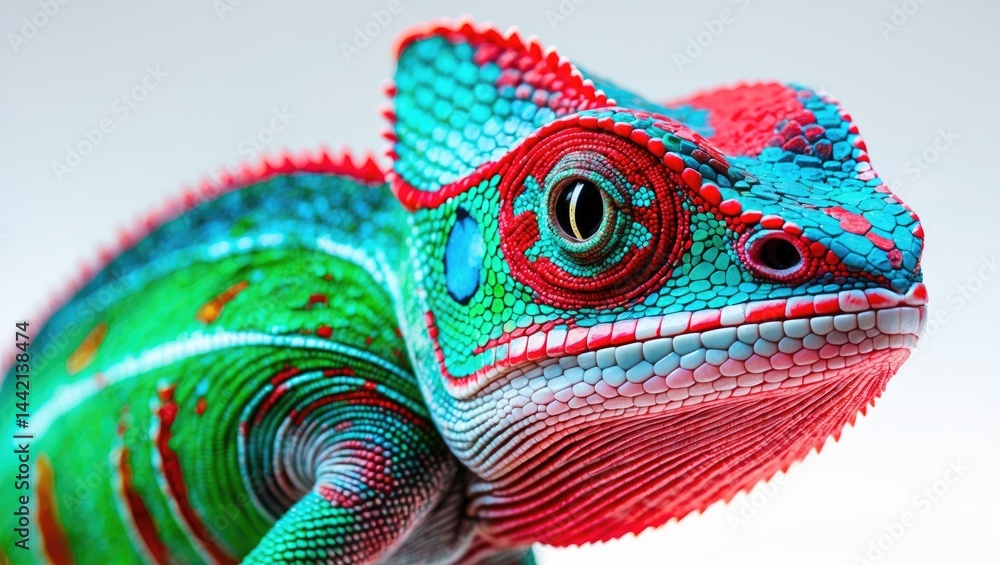 Obraz premium Overall view of bright Chameleon scales against a white background