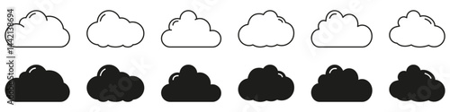 Cloud weather forecast line and solid icon set. Meteorological concepts with cloud weather forecast symbol collection. Isolated vector illustration