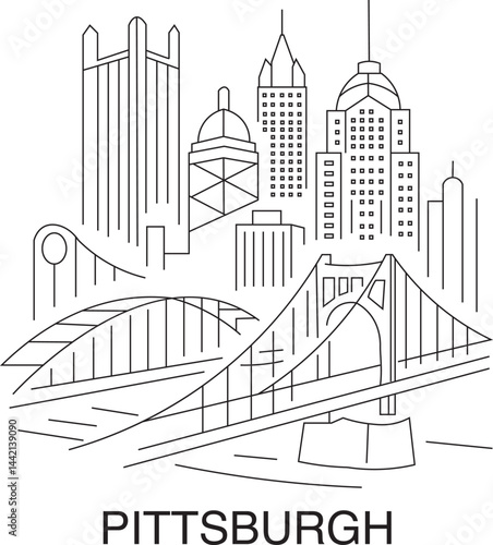 Pittsburgh City Line Draw Simple Minimalist
