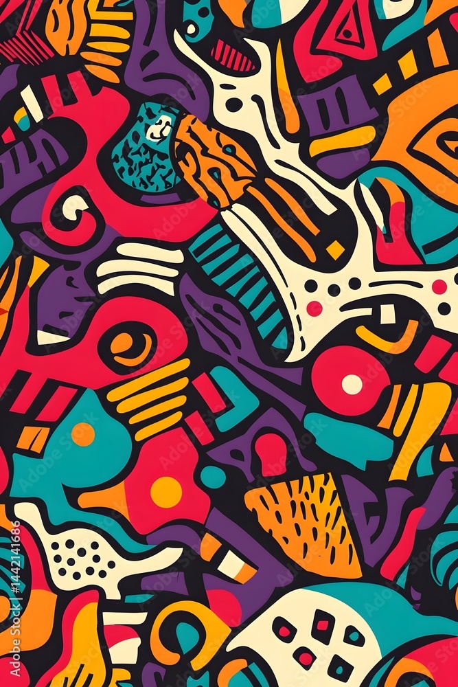 Vibrant Geometric Doodle Pattern in Memphis Style Vibrant Geometric Doodle Pattern in Memphis Style