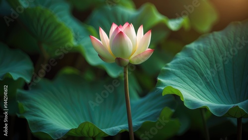 Flower Bud and Foliage of Lotus Plant