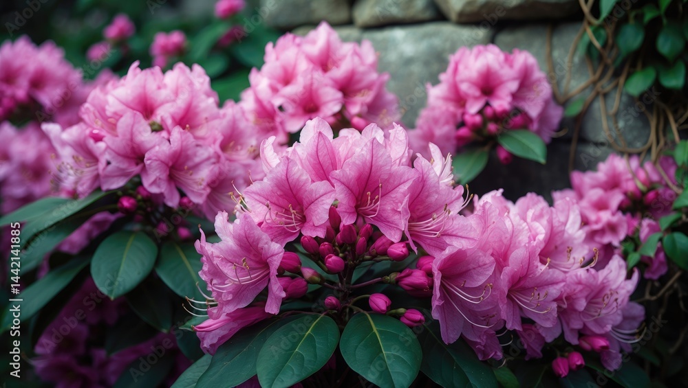 Pink-flowered azalea bushes in full bloom Pink-flowered azalea bushes in full bloom