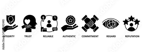 Credibility banner web icon vector illustration concept with icon of integrity, trust, reliable, authentic, commitment, regard, and reputation