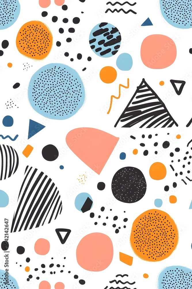 Playful abstract doodle pattern with shapes and colors for children Playful abstract doodle pattern with shapes and colors for children