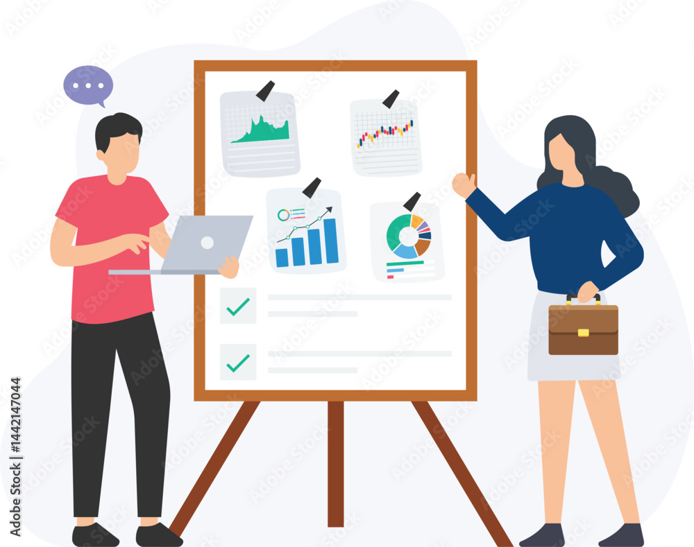 Two business colleagues are collaborating on a project, analyzing charts, graphs, and data displayed on a whiteboard during a productive meeting
Two business colleagues are collaborating on a project, analyzing charts, graphs, and data displayed on a whiteboard during a productive meeting