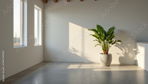 Minimalist Interior with Plant and Sunlight