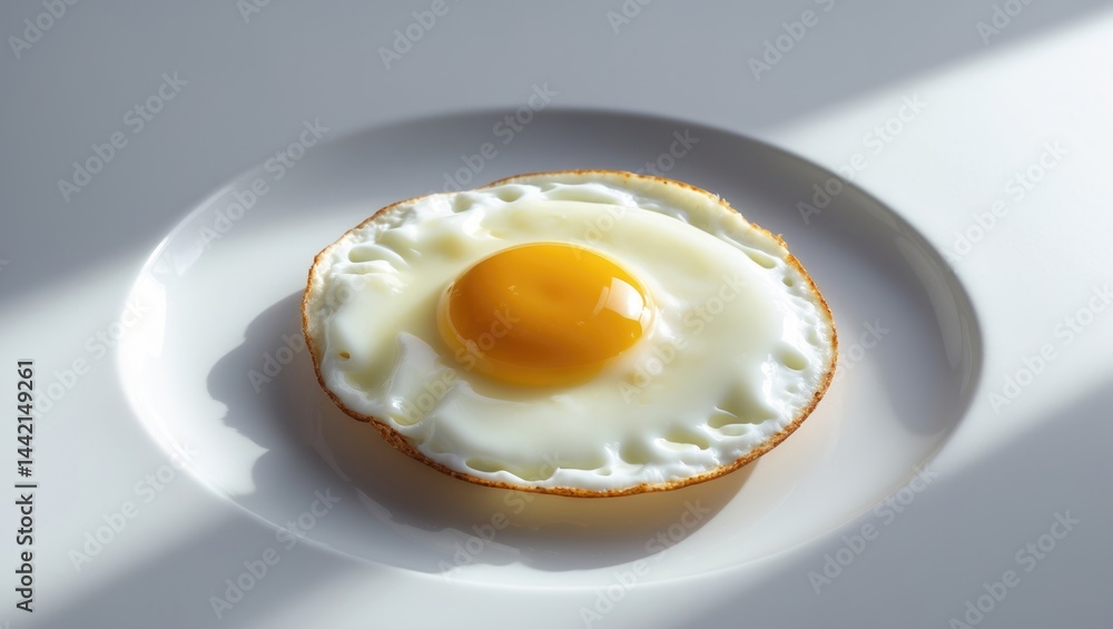 White background with an isolated round fried egg White background with an isolated round fried egg