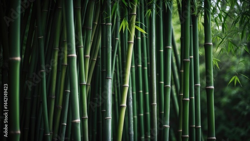 Green bamboo backdrop emphasizing darkness theme