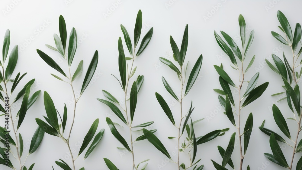 Fresh green olive leaves provide the backdrop. Banner design Fresh green olive leaves provide the backdrop. Banner design