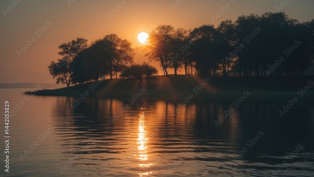 Obraz premium Breathtaking sunset at the lake.