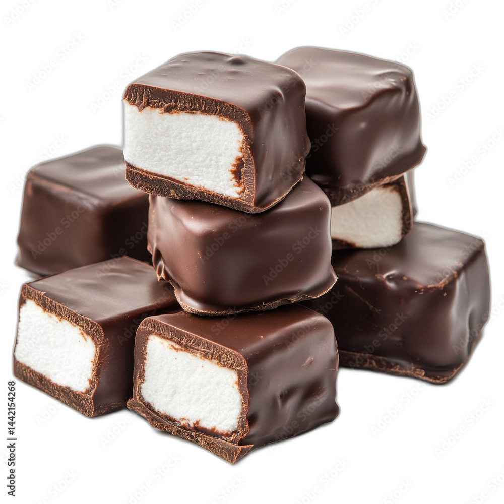 Pile of chocolate covered marshpies with gooey center and crumbly exterior, isolated on transparent background. Pile of chocolate covered marshpies with gooey center and crumbly exterior, isolated on transparent background.