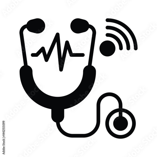 Check out our premium glyph style icon of online healthcare checkup