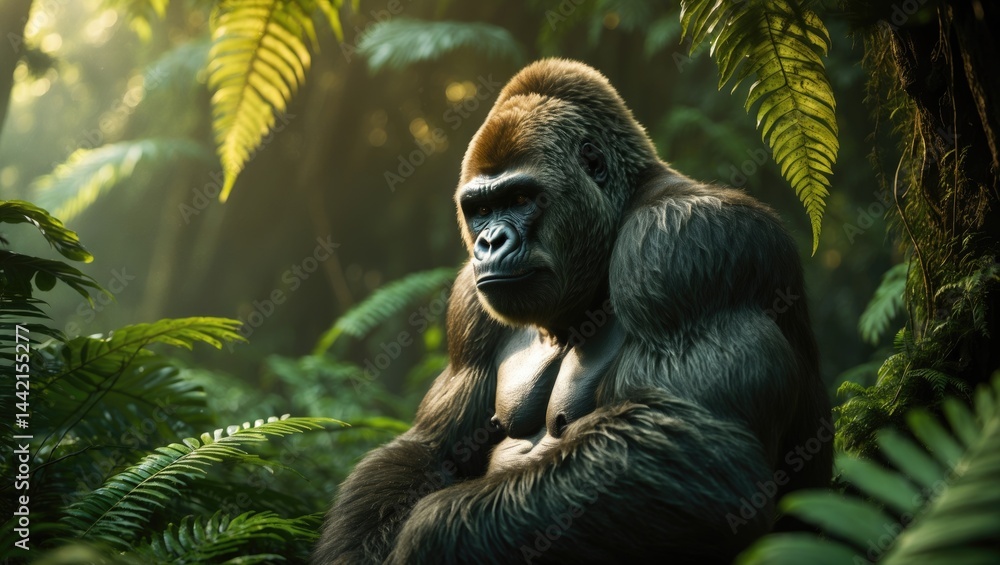 National Park Habitat of Silverback Gorilla (Gorilla beringei beringei) National Park Habitat of Silverback Gorilla (Gorilla beringei beringei)