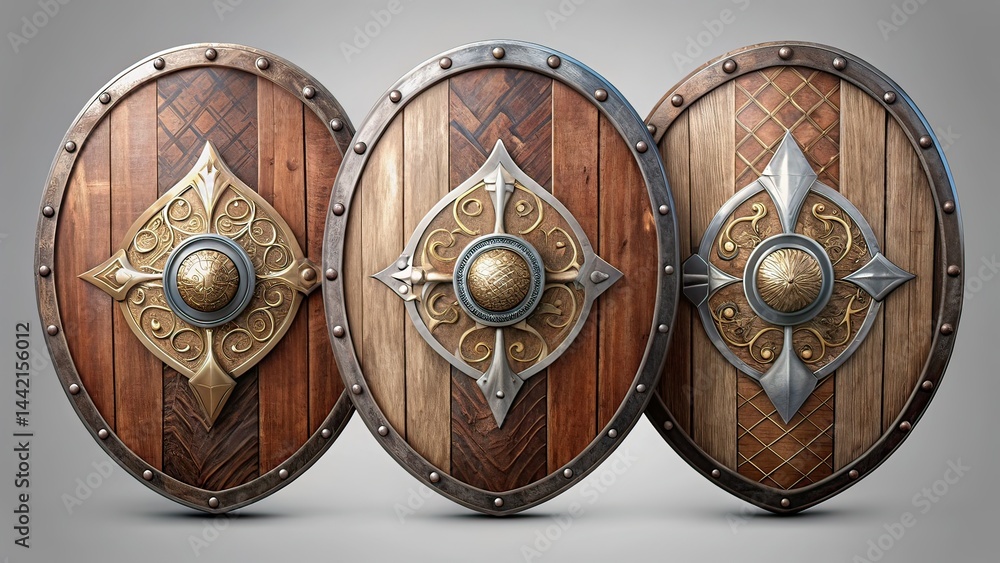 Medieval Wooden Shields - Ornate Set
