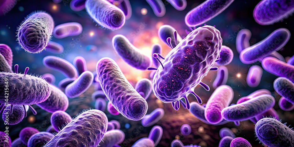 Microscopic Bacteria Colony - Purple Panoramic View
