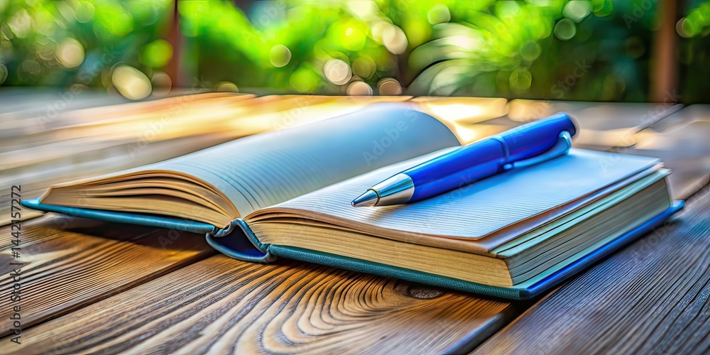 Minimalist Blue Pen Book Still Life AI Photo