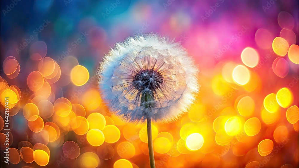 Minimalist Dandelion Close-Up, Bokeh Gradient Background, Copy Space