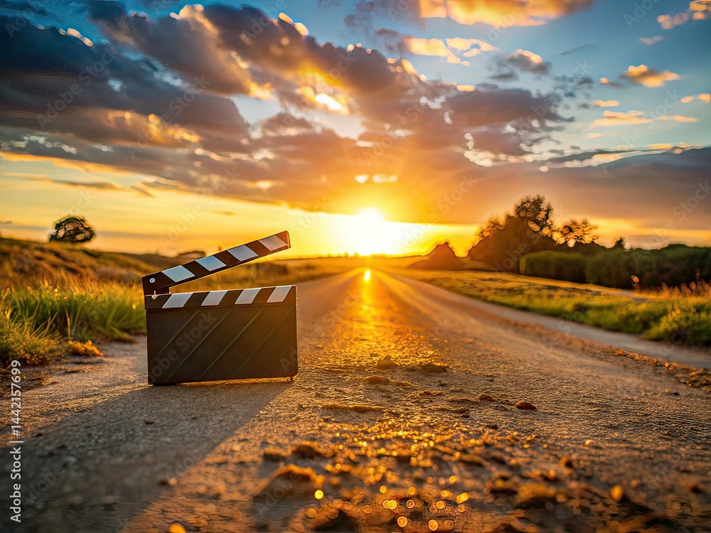 Minimalist Film Slate Sunset Road - AI Photo