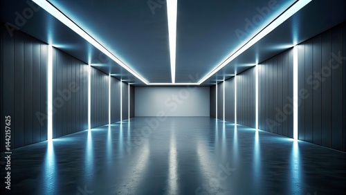 Obraz na płótnie Minimalist Empty Room, Long Light Beam, Depth, Perspective, AI Photography w salonie