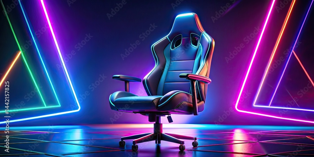 Minimalist Gaming Chair, Neon Lights, Modern Design, Photorealistic