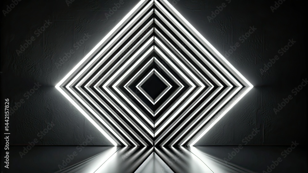 Minimalist Geometric Pattern, Neon Accent, Black and White Photography