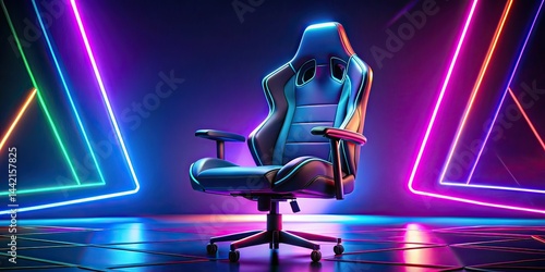 Obraz na płótnie Minimalist Gaming Chair, Neon Lights, Modern Design, Photorealistic w salonie