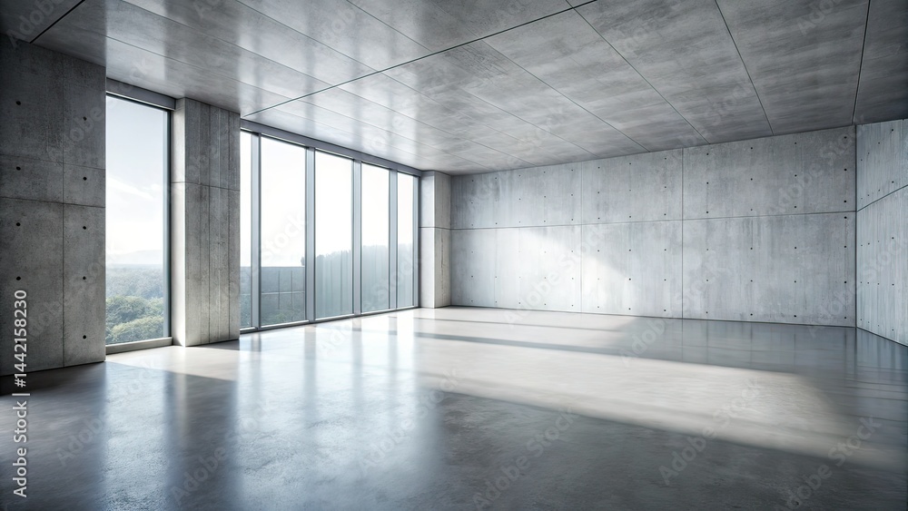 Minimalist Industrial Empty Room - Gray Wall Concrete Floor