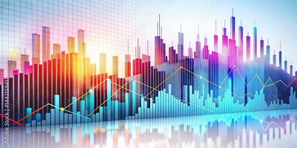 Minimalist Stock Market Graph AI Art, Equity Prices, Financial Data Visualization