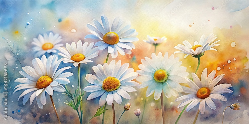 Minimalist Watercolor Daisy Panoramic Backgrounds