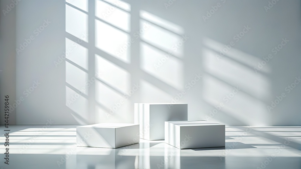 Minimalist White Podiums - Winner Display, Sunlight, Long Exposure