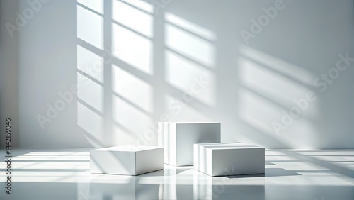 Obraz na płótnie Minimalist White Podiums - Winner Display, Sunlight, Long Exposure w salonie