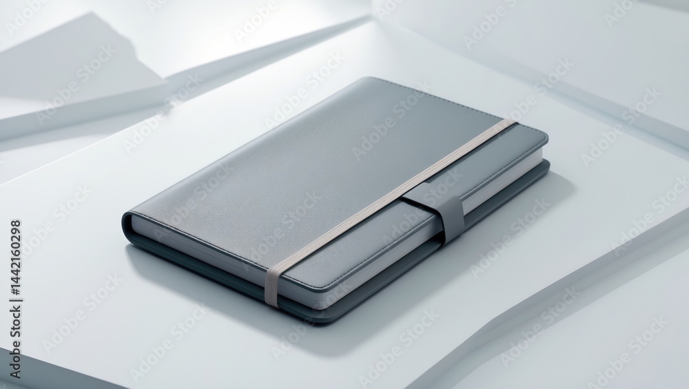 White background with grey leather notebook White background with grey leather notebook