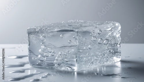 Textured clear ice piece set on a white background.