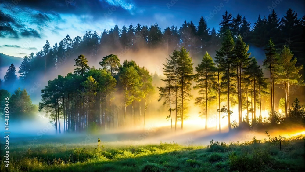 Misty Forest Clearing - Night Photography, Atmospheric, Ambient