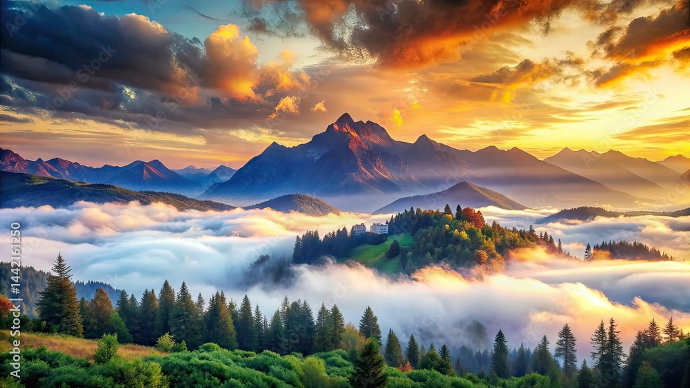 Misty Mountain Serenity - AI Landscape Photography
