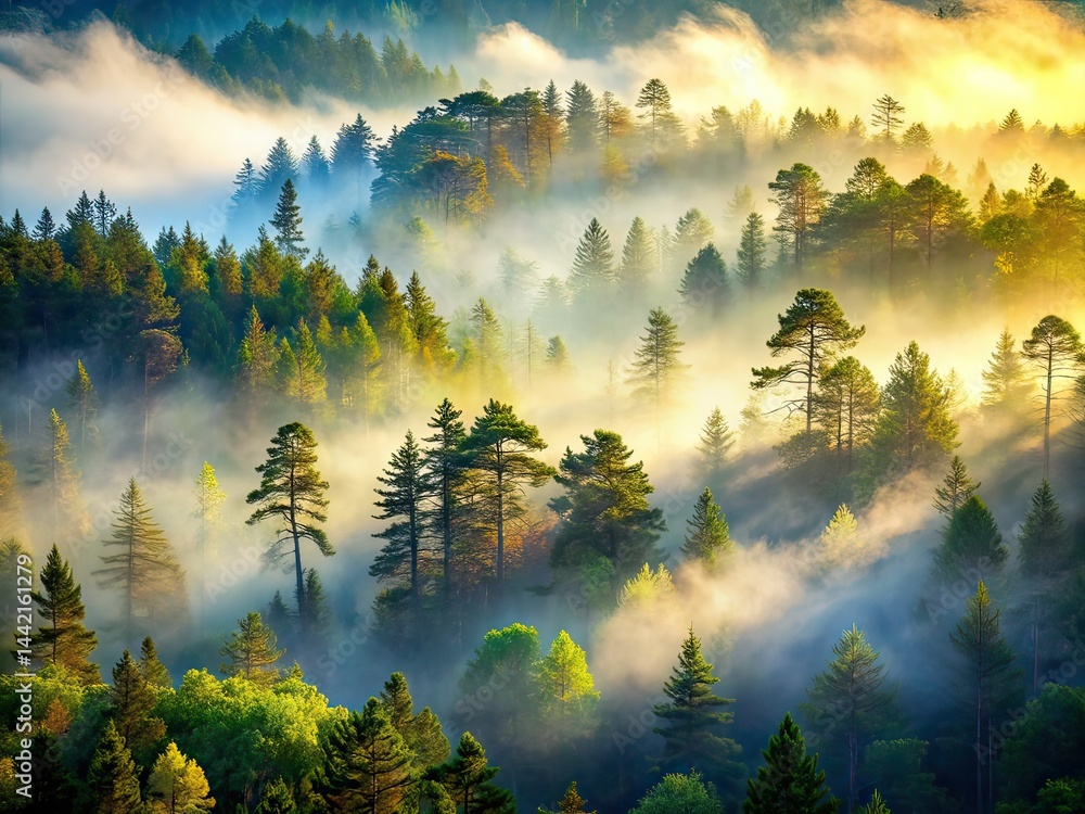Misty Pine Forest Foggy Atmosphere Documentary Photography