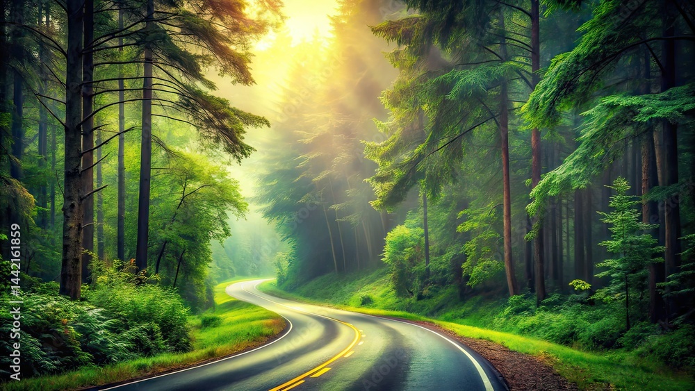 Misty Woods, Vintage Road, Tire Tracks, Landscape Photography, Retro