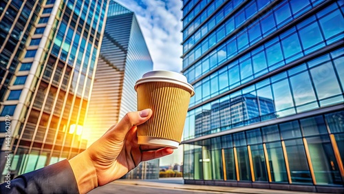 Obraz na płótnie Modern Architecture Coffee Break - Hand Holding Disposable Cup w salonie