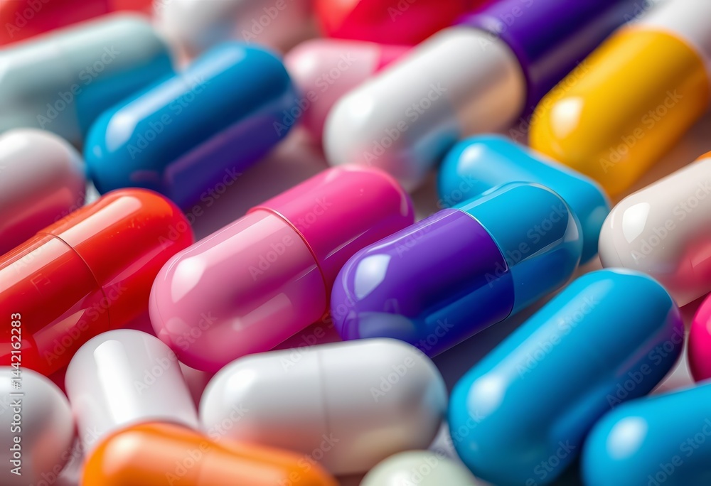 Pharmaceutical capsule production line, close-up view of pills, healthcare industry, assembly line Pharmaceutical capsule production line, close-up view of pills, healthcare industry, assembly line