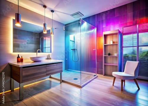 Modern Bathroom Long Exposure Shower Sink Furniture - AI Photo