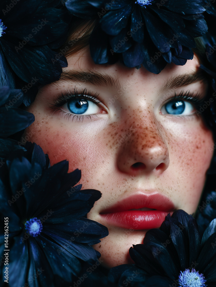 Face and flowers